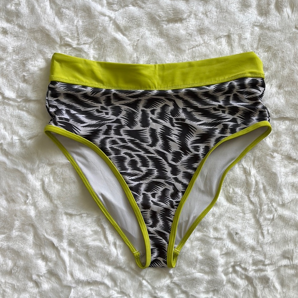 ASOS Black and Neon Green High-Waisted Bikini Bottom